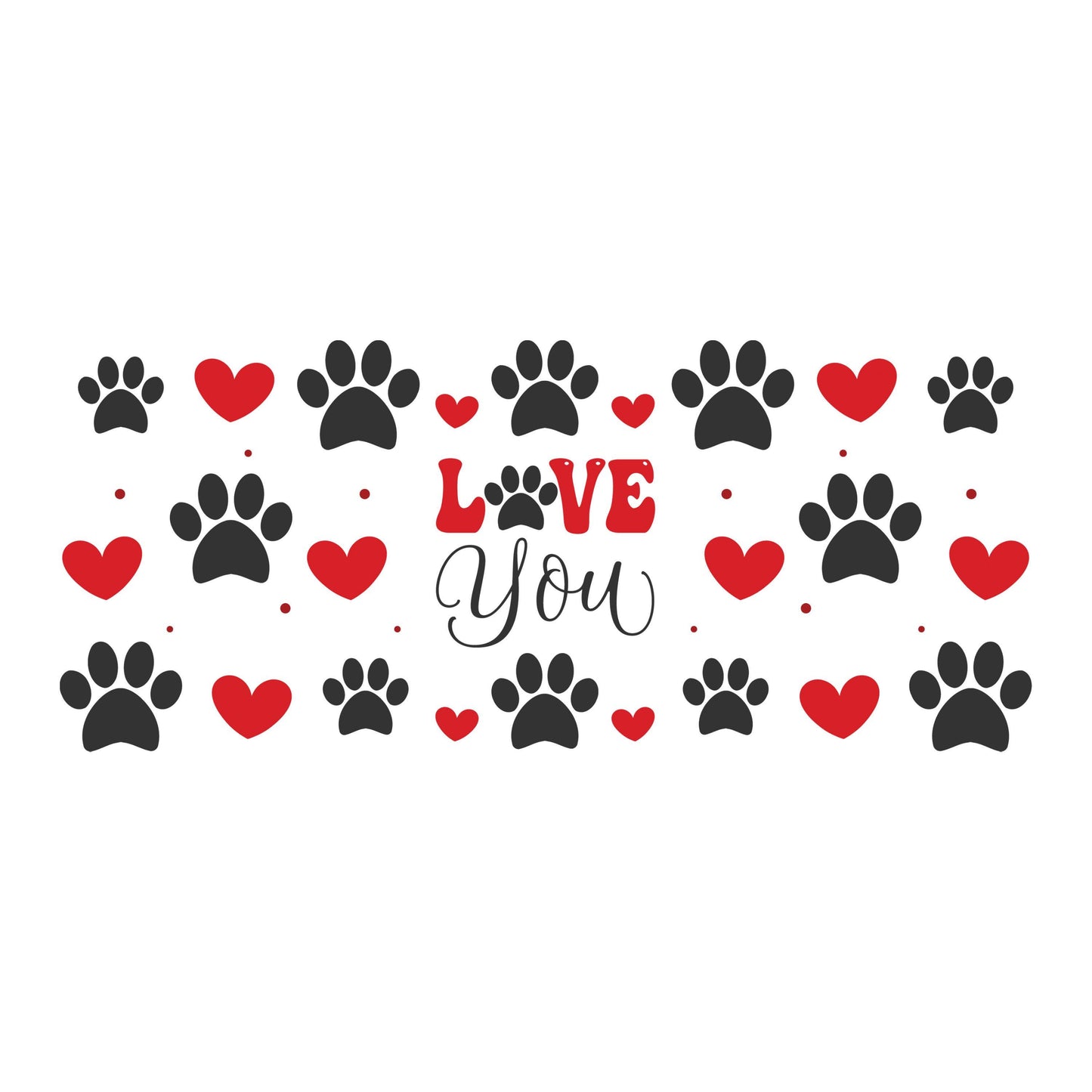 UV DTF Sticker print Paw print red heart love you wrap decal, tumbler decal. UV wrap for glass can #5302