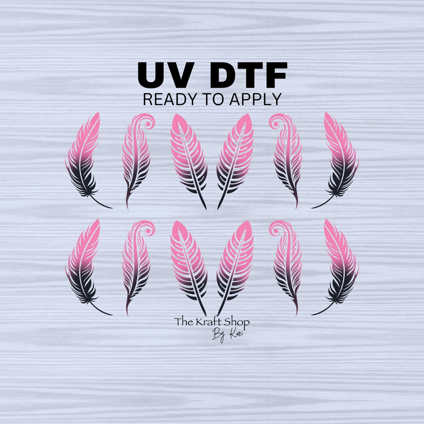 UV DTF Sticker print. Pink black feather ombre element bundle tumbler decal, permanent sticker. #5317