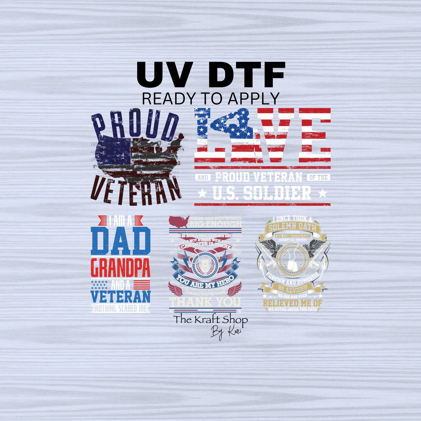 UV DTF Sticker print. Veteran bundle of 5 decals, Proud patriotic soldier tumbler decal, permanent sticker. #4462