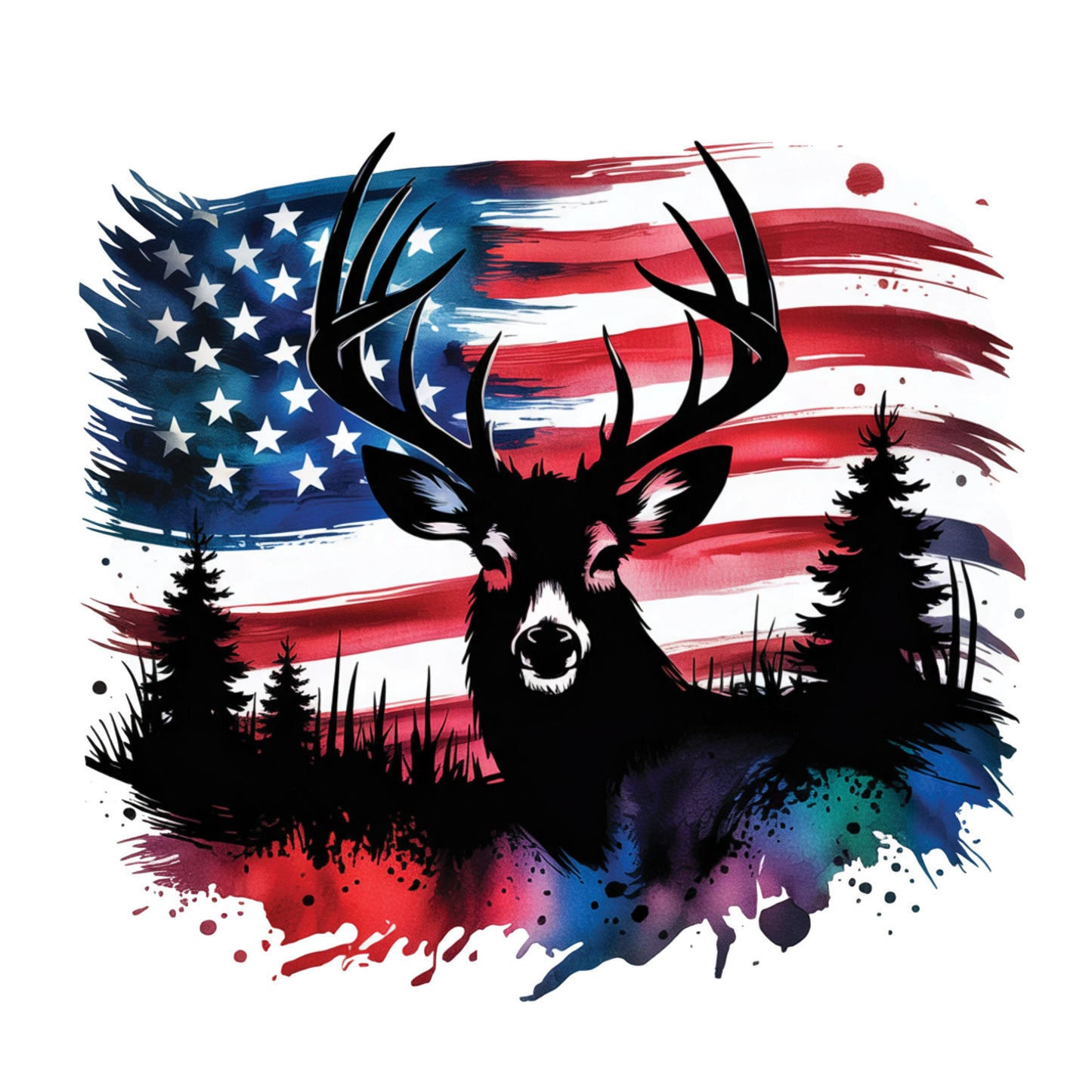 UV DTF Sticker print. American Flag buck Patriotic deer paint splatter decal, tumbler decal, permanent sticker. #7296