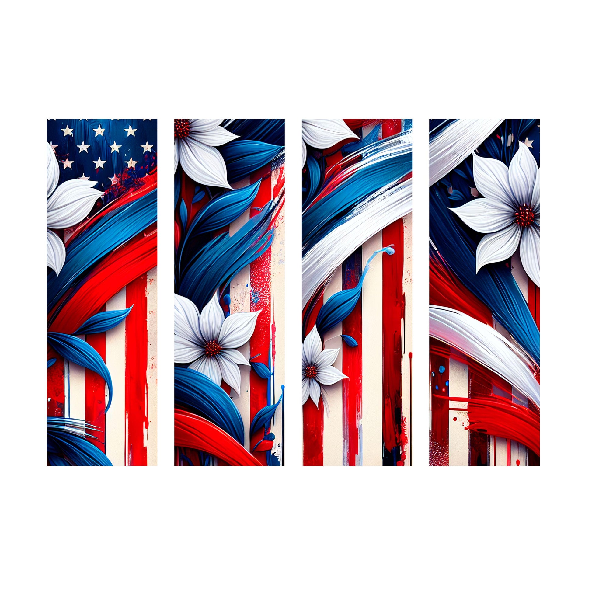 UV DTF Pen Wrap Ready To Apply American flag and flowers Bundle of 4 Uv Dtf Pen wraps with colored background. #8031