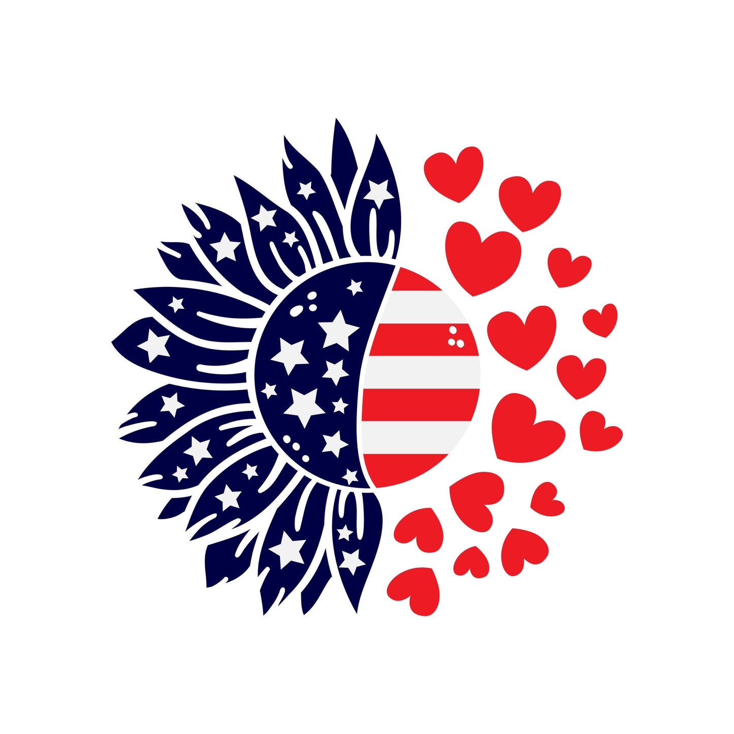 UV DTF Sticker print. American Flag sunflower with hearts and stars decal, tumbler decal, permanent sticker. #7299