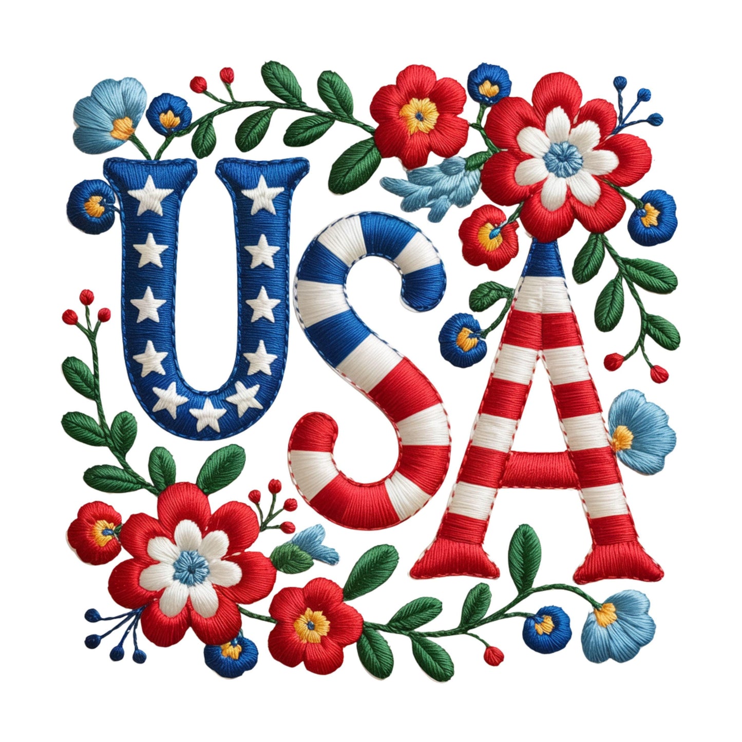 UV DTF Sticker print. Embroidery style USA with flowers decal, tumbler decal, permanent sticker. #7305