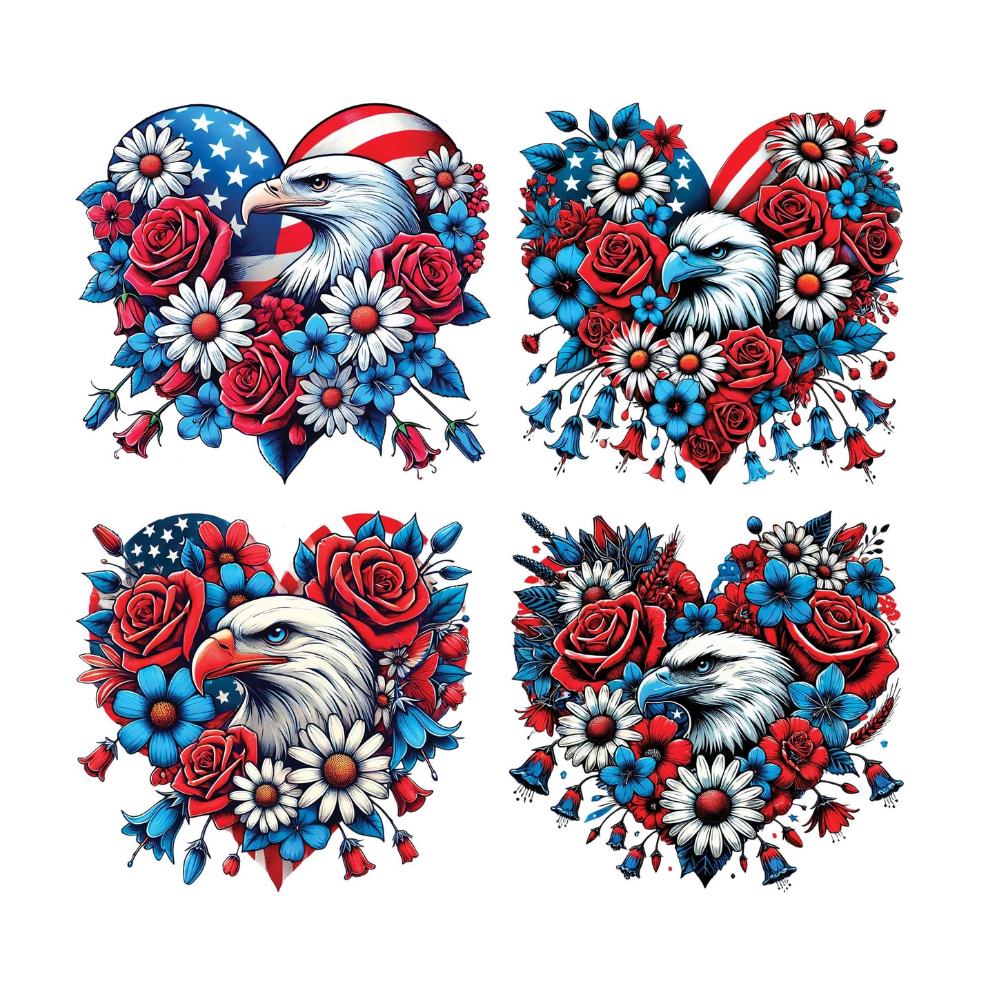 UV DTF Sticker prints. Heart Eagle Patriotic 4th of July bundle of 4 decals, permanent sticker.#7314