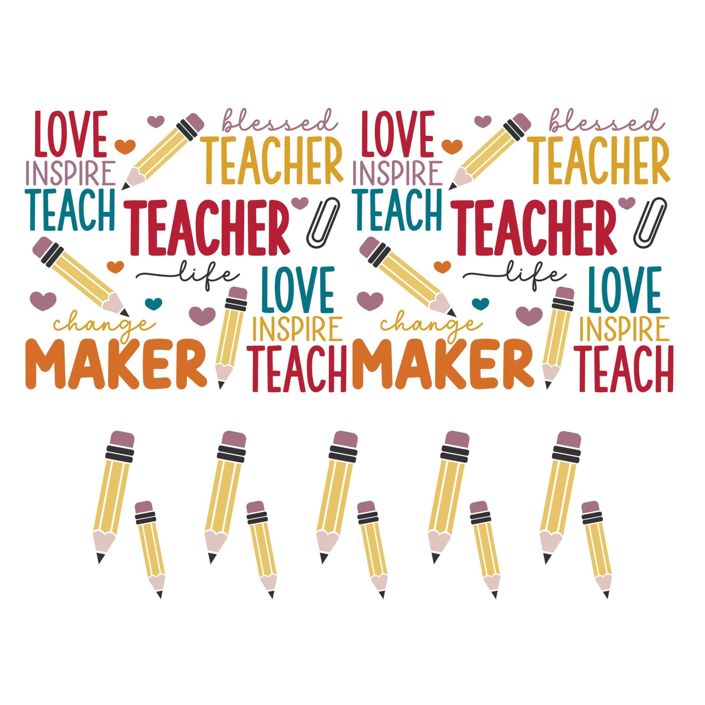 UV DTF 40 oz ready to apply Love Inspire Teach Teacher and pencil bottom, 40 oz quencher tumbler decal #3142