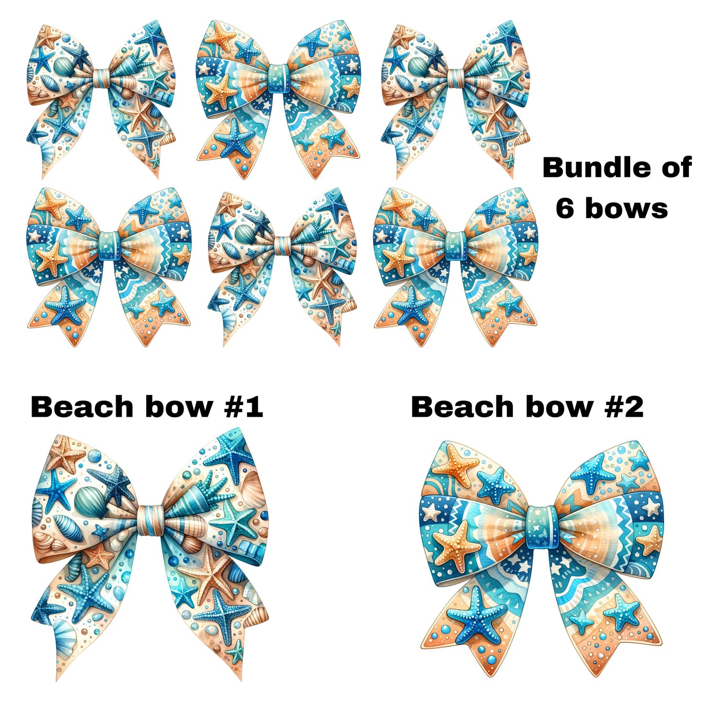 UV DTF Sticker print. Beach bows with starfish and seashells decal, tumbler decal, permanent sticker. #10245