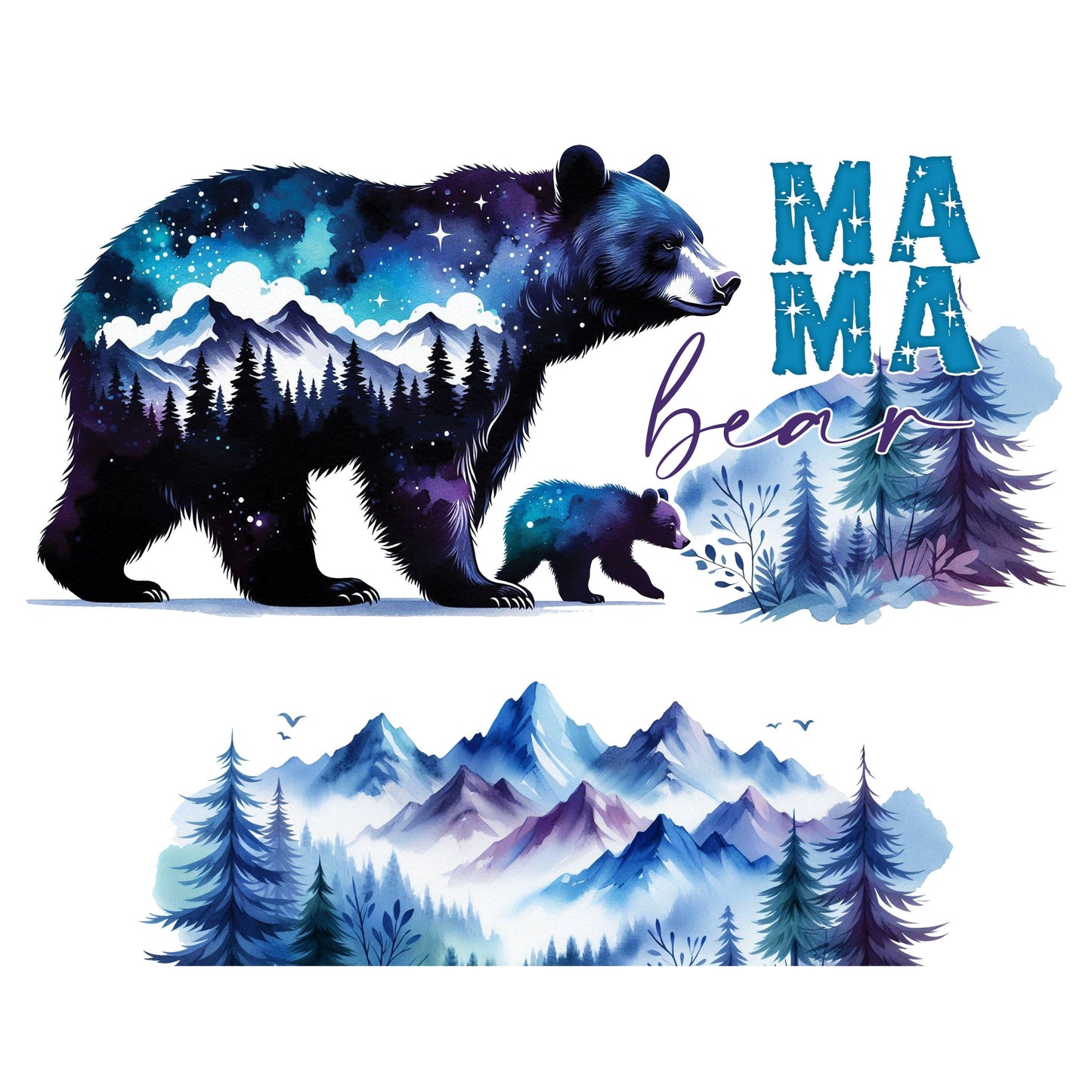 UV DTF 40 oz ready to apply Mama bear mountain scene wrap decal , quencher tumbler decal, UV wrap quenchers . #3145