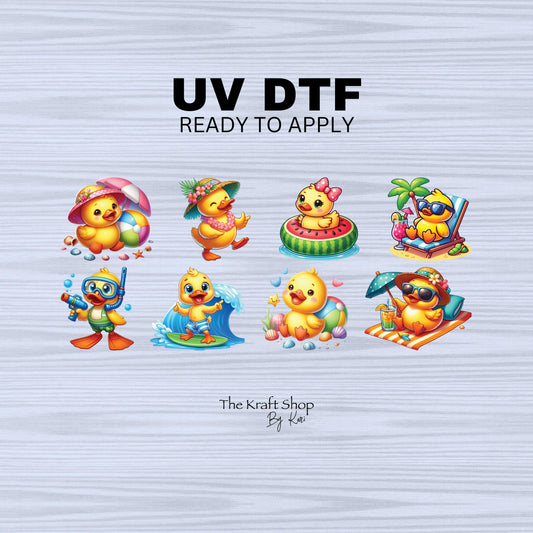 UV DTF Sticker print. Rubber duck bundle of 8 decal, tumbler decal, permanent sticker. Uv wrap for glass can tumbler. #1067