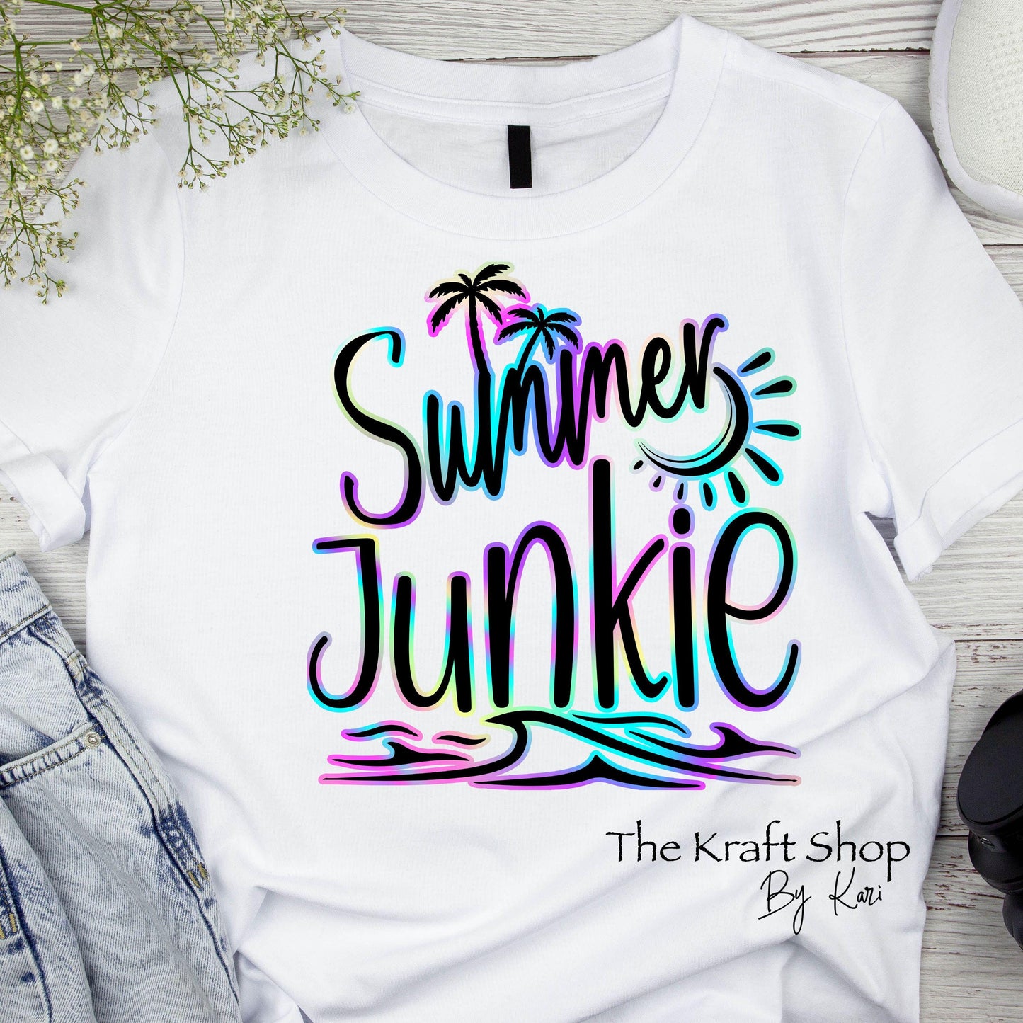 DTF ready to press transfer Summer junkie neon colors shirt transfer, DTF Print#11434