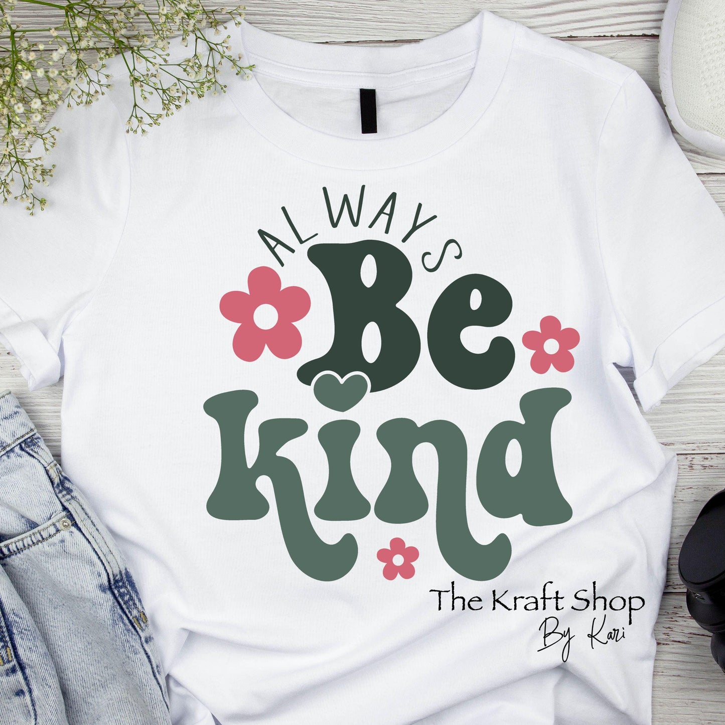 DTF ready to press transfer Always be kind retro daisy flower bubble letters this shirt transfer, DTF Print #11456