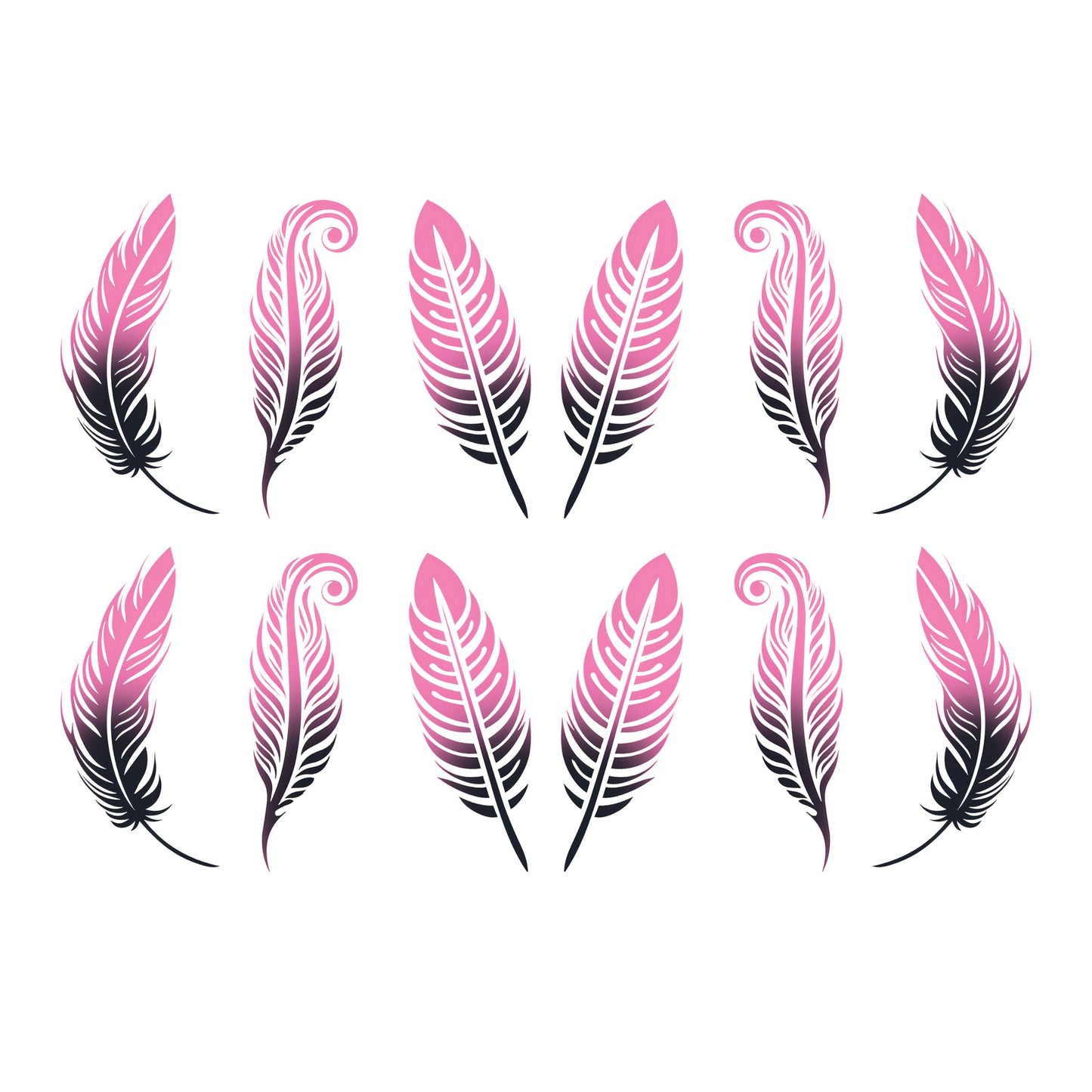 UV DTF Sticker print. Pink black feather ombre element bundle tumbler decal, permanent sticker. #5317