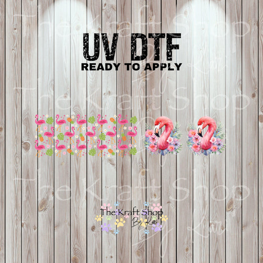 UV DTF Sticker print Flamingos with flowers and monstera leaves keychain mini wraps for mini tumbler keychains chapstick holders #10273