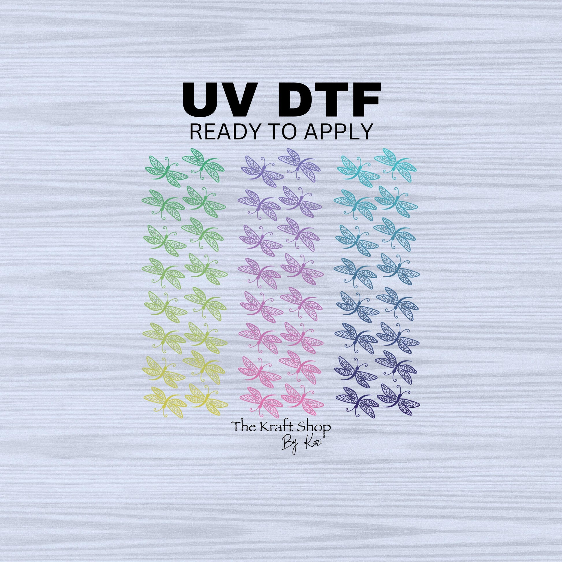 UV DTF Pen Wrap Ready To Apply Dragonflies ombre, black or white Bundle of 3 Uv Dtf Pen wraps with transparent background. #8029