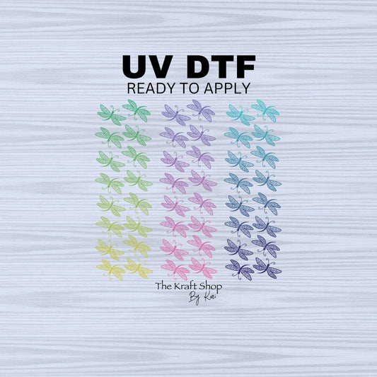 UV DTF Pen Wrap Ready To Apply Dragonflies ombre, black or white Bundle of 3 Uv Dtf Pen wraps with transparent background. #8029