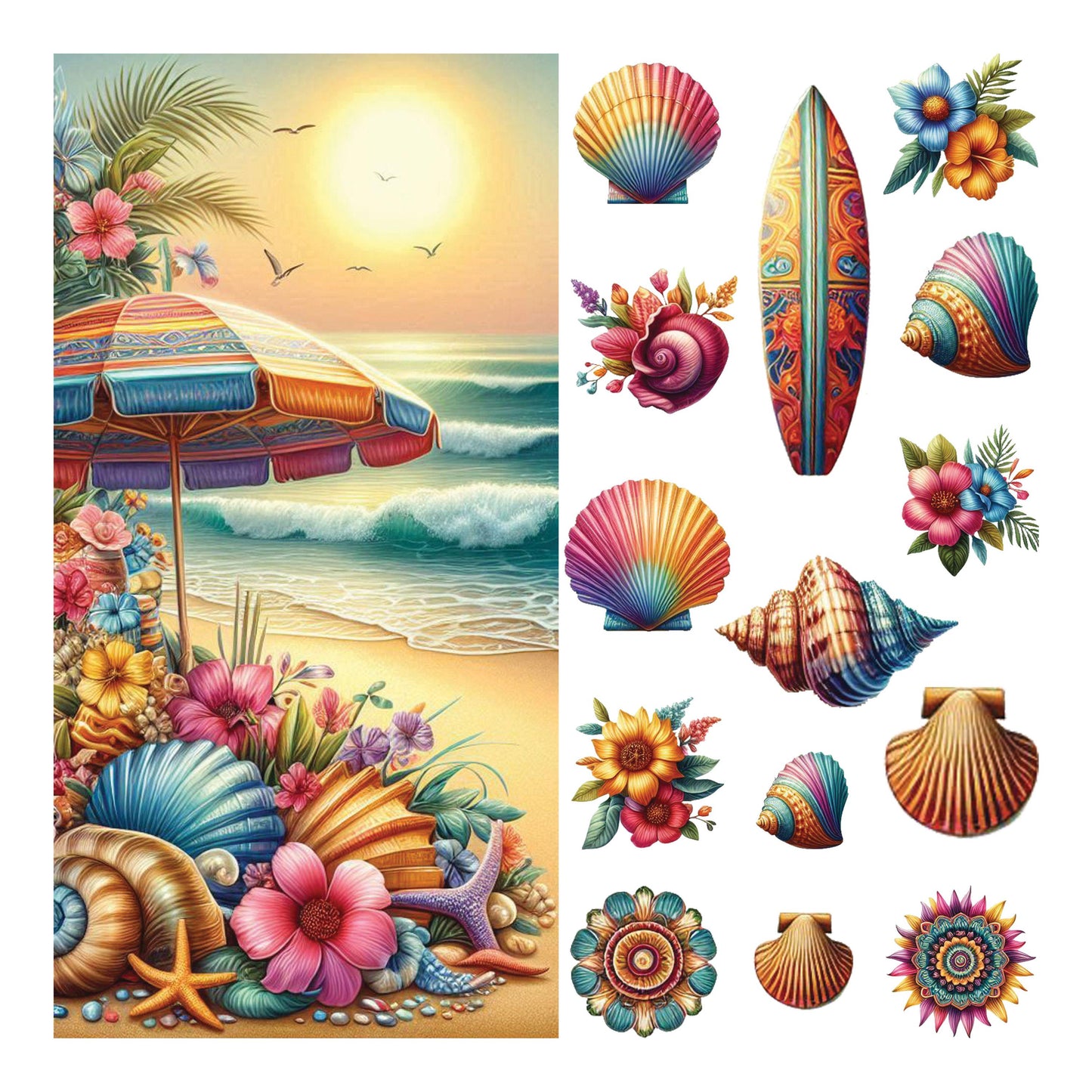 UV DTF Sticker prints. Boho beach mixed media bands element sheet bundle decal, permanent sticker. #10259