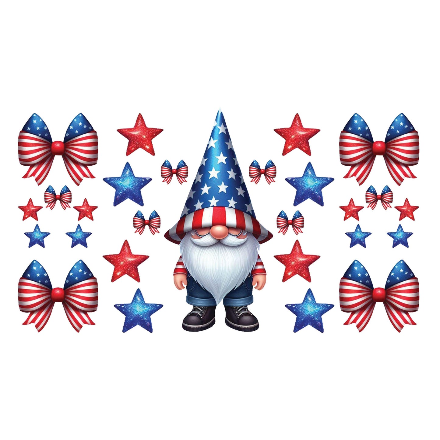 UV DTF Sticker print. 4th of July gnome elements decal, tumbler decal, permanent sticker. #7292