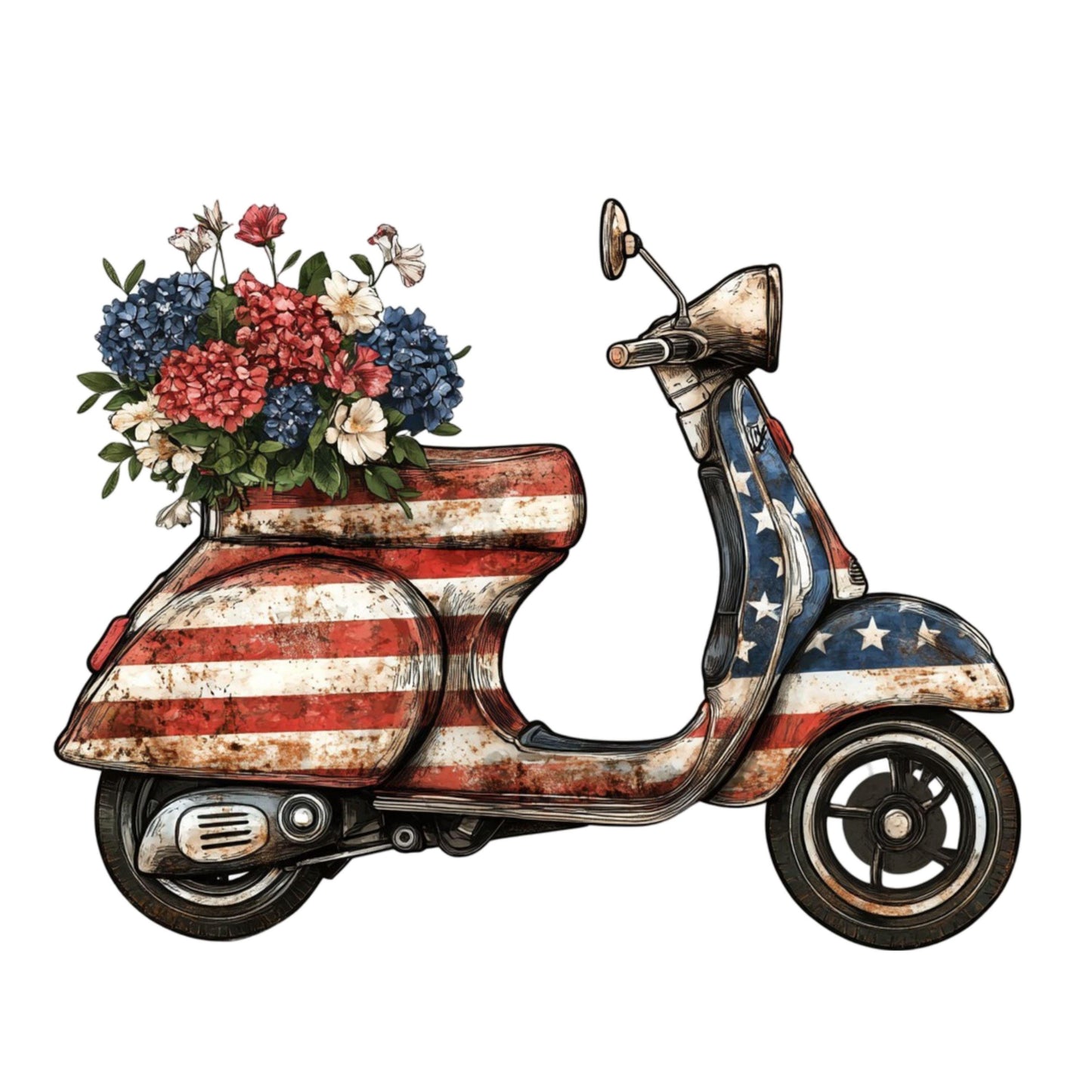 UV DTF Sticker print American flag scooter 4th of July American Patriotic decal, tumbler decal, permanent sticker. #7303