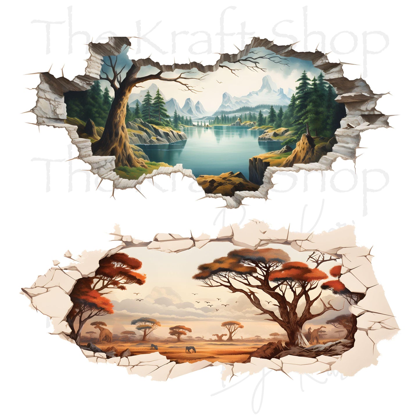 UV DTF Sticker print. Cracked nature scene bundle of 2 decals tumbler decal. Glass can wrap. #5340