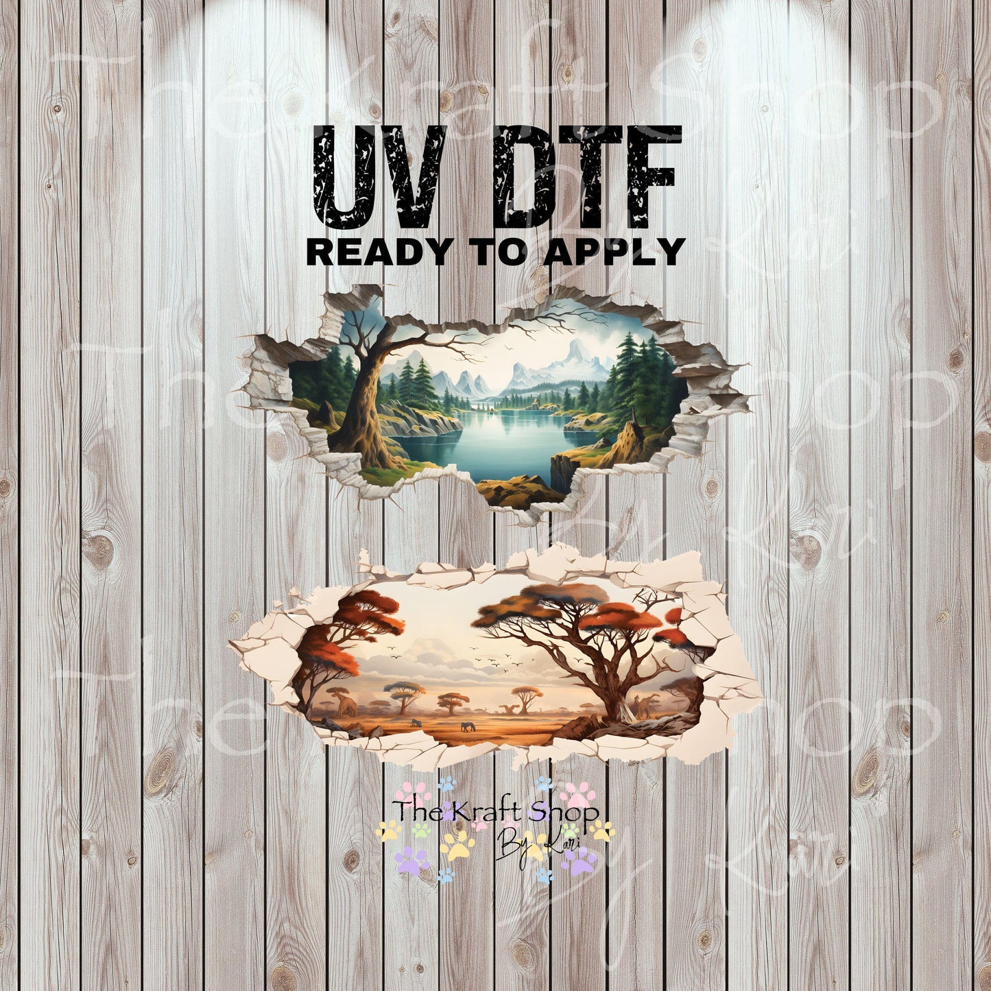 UV DTF Sticker print. Cracked nature scene bundle of 2 decals tumbler decal. Glass can wrap. #5340