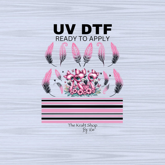 UV DTF Sticker prints. Flamingo trio with feathers mixed media bands element sheet bundle decal, permanent sticker. #10268