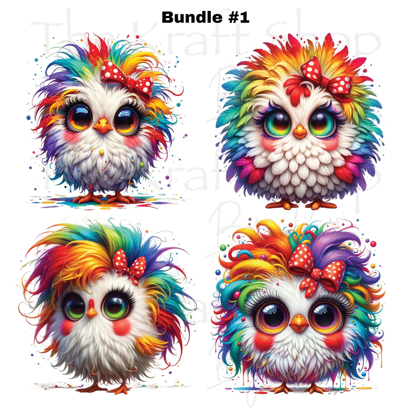 UV DTF Sticker prints. Rainbow crazy chicken bundle of 4 decals with flowers, permanent sticker.#1078