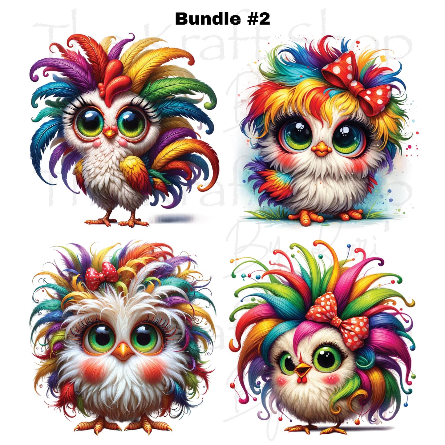 UV DTF Sticker prints. Rainbow crazy chicken bundle of 4 decals with flowers, permanent sticker.#1078
