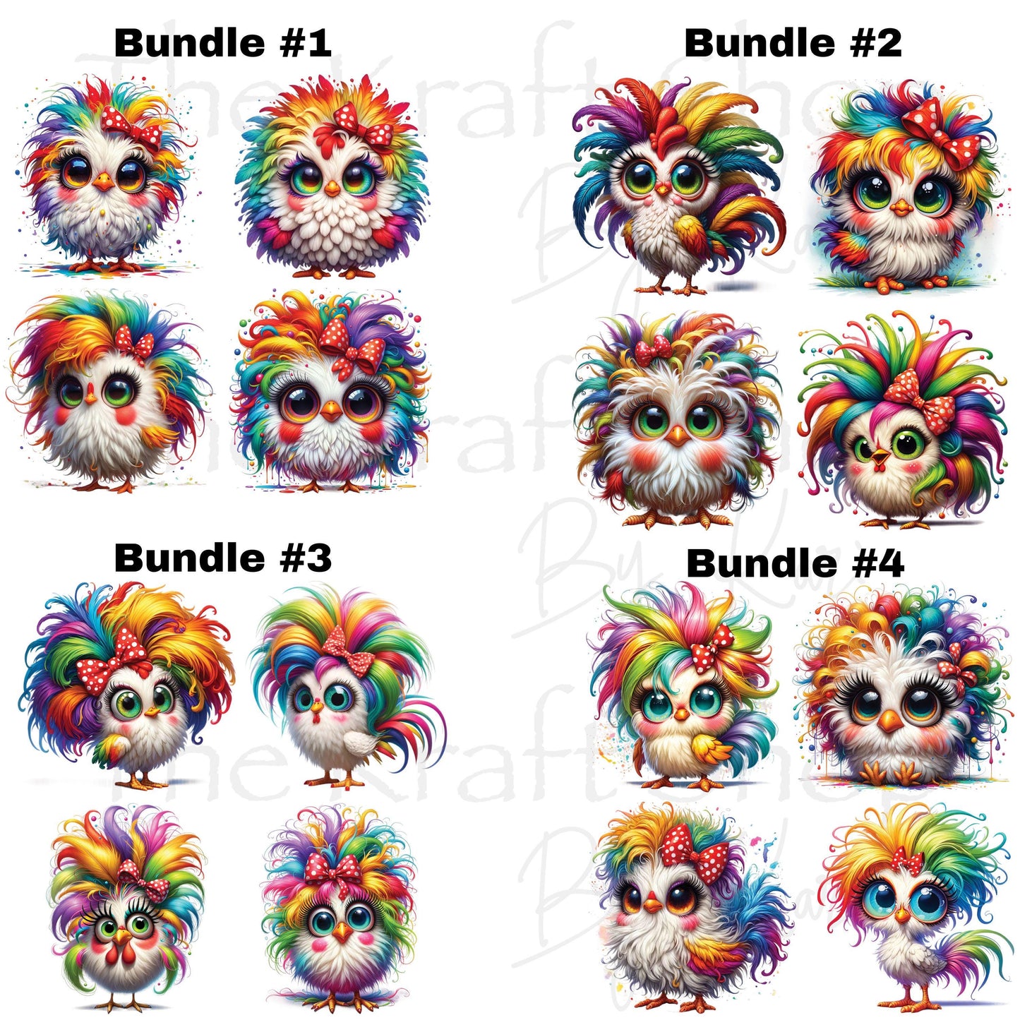 UV DTF Sticker prints. Rainbow crazy chicken bundle of 4 decals with flowers, permanent sticker.#1078