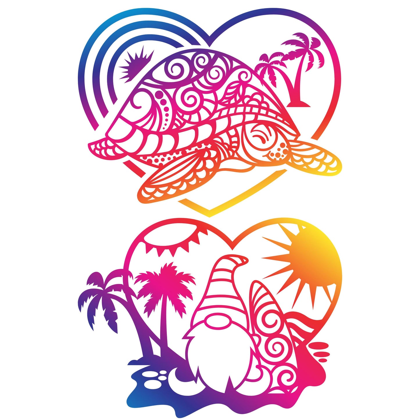 UV DTF Sticker print. Sunset pattern turtle or gnome heart permanent sticker tumbler decal #10283