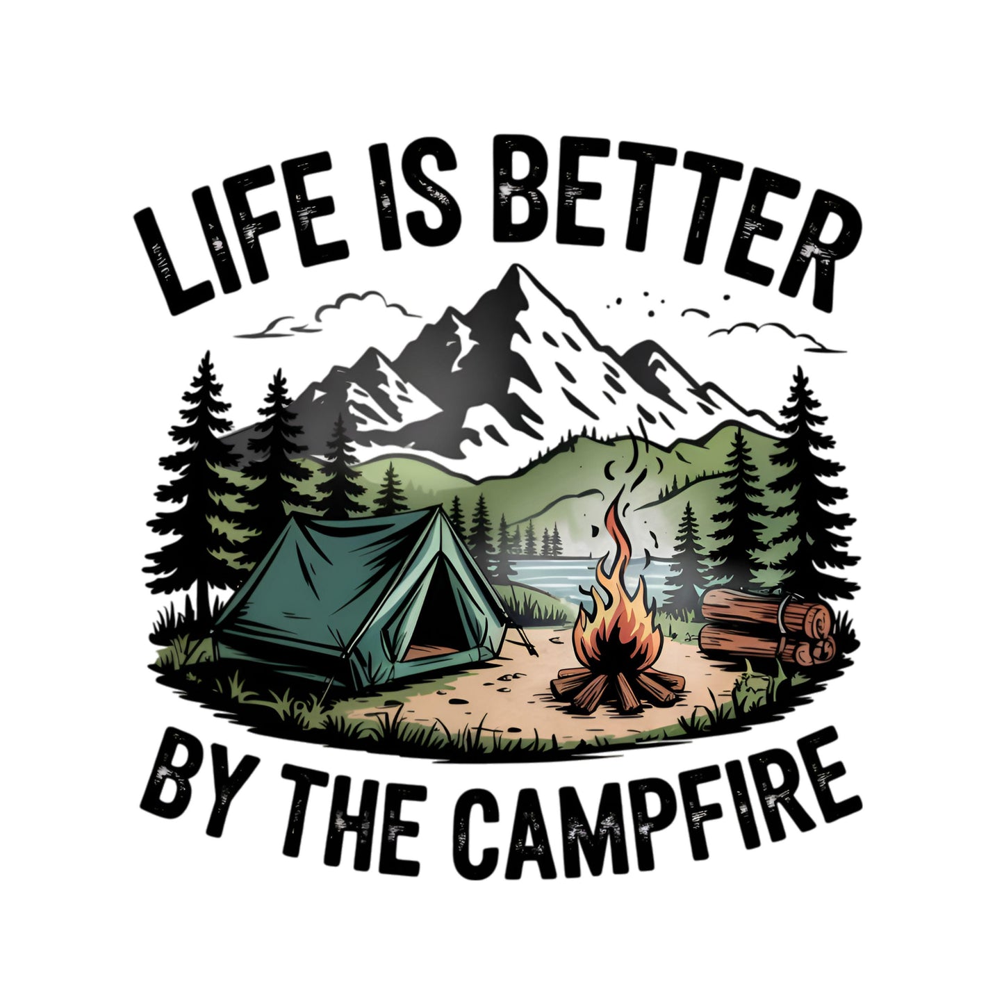 UV DTF Sticker print. Life is better by the campfire scene permanent sticker tumbler decal #4535