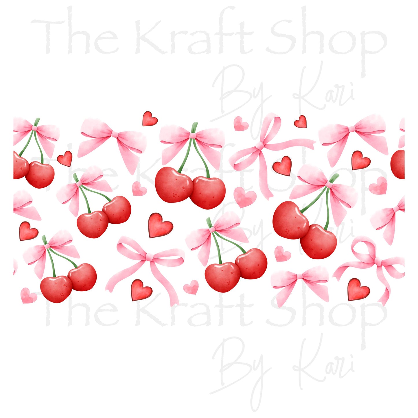 UV DTF Sticker print. Cherry bows glass can wrap tumbler decal. Glass can wrap. #5337