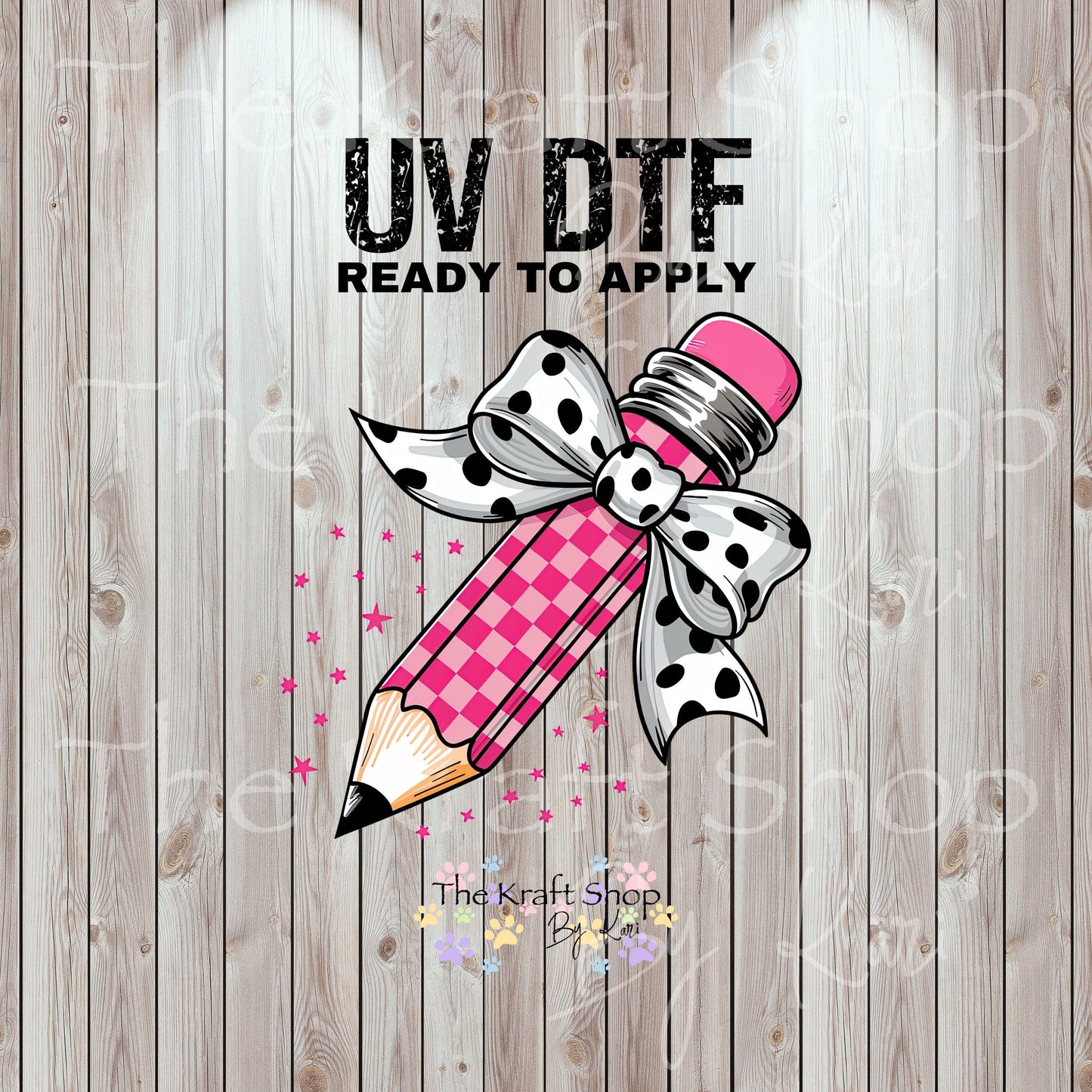 UV DTF Sticker print. Checkered pencil with cow spot bow decal permanent sticker tumbler decal #4527
