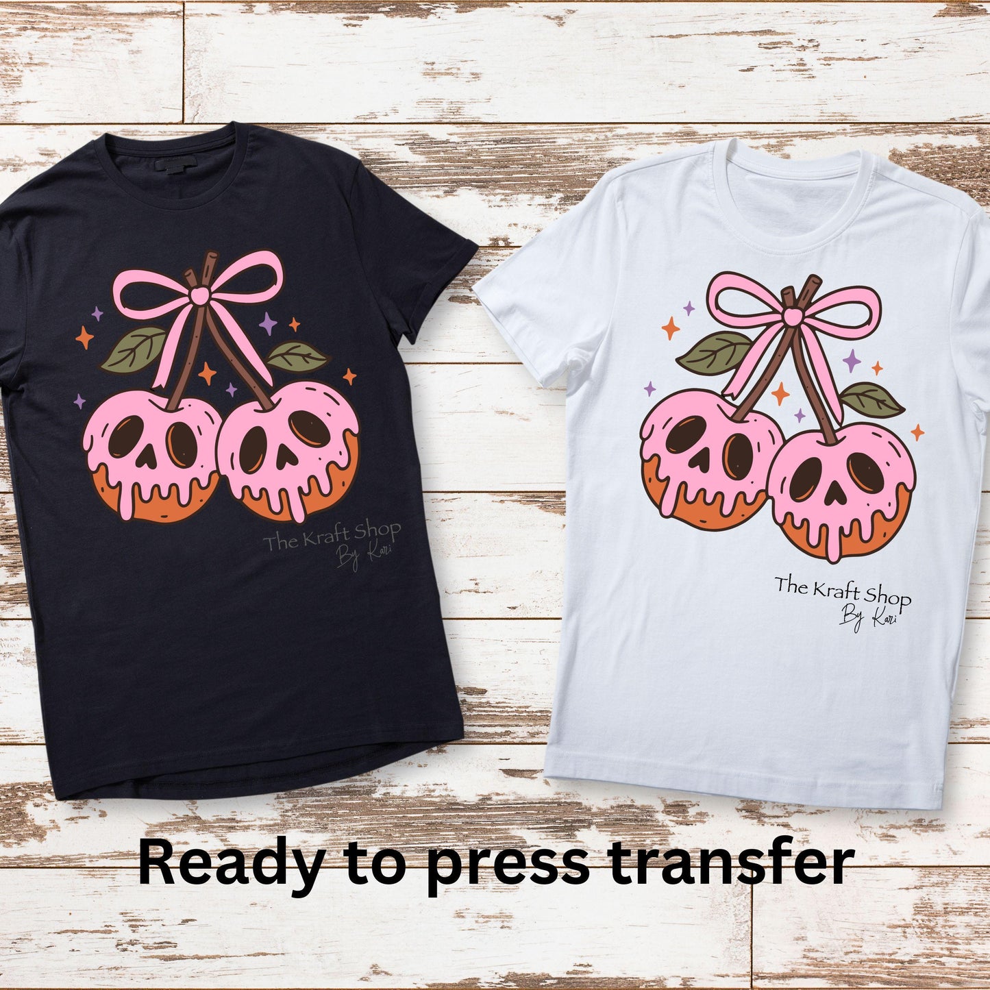 DTF ready to press transfer Poison cherry with pink bow skull face gothic Halloween shirt Direct to film #11487