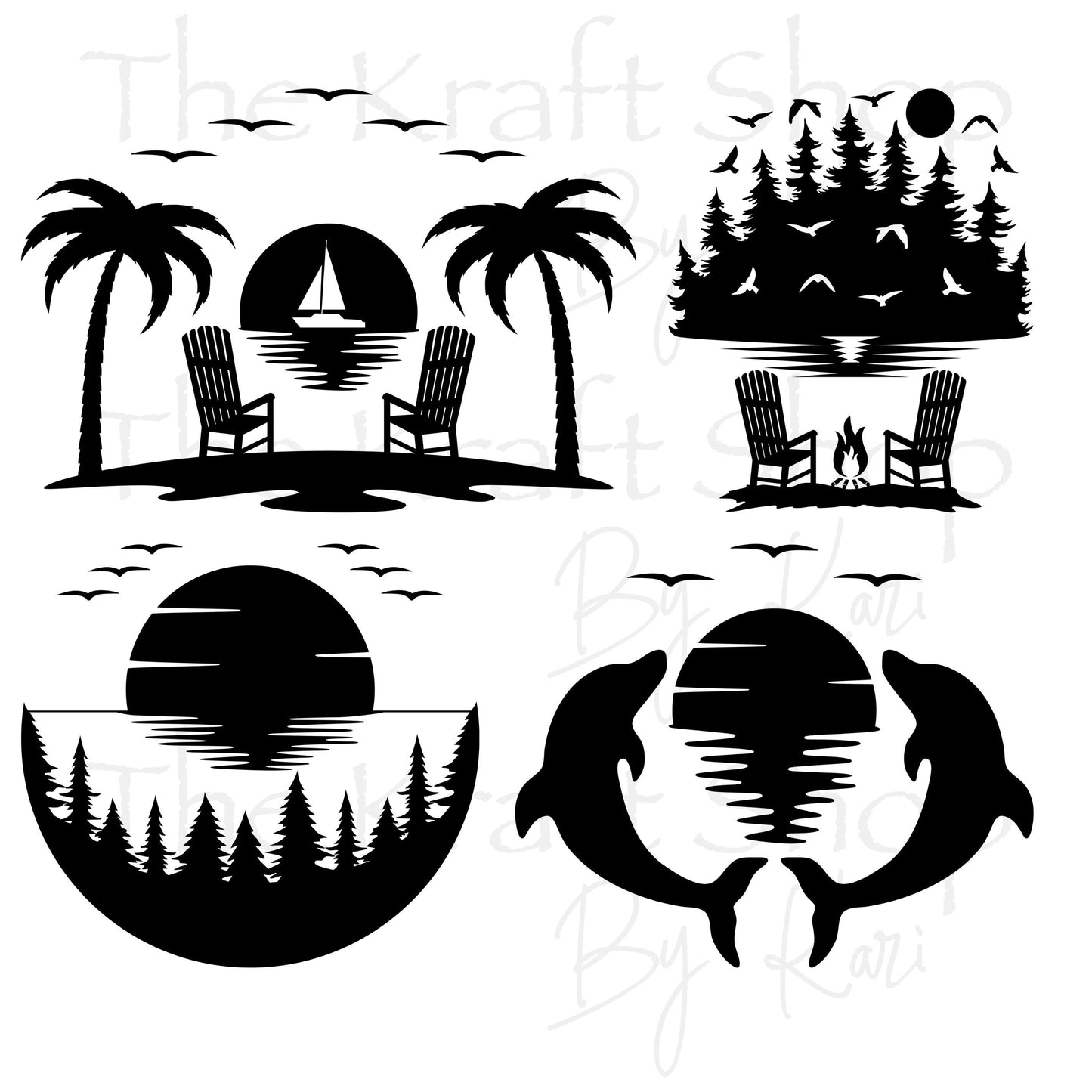 UV DTF Sticker prints. Scenic Sunset bundle of 4 decals in all black or ombre, permanent sticker.#10275