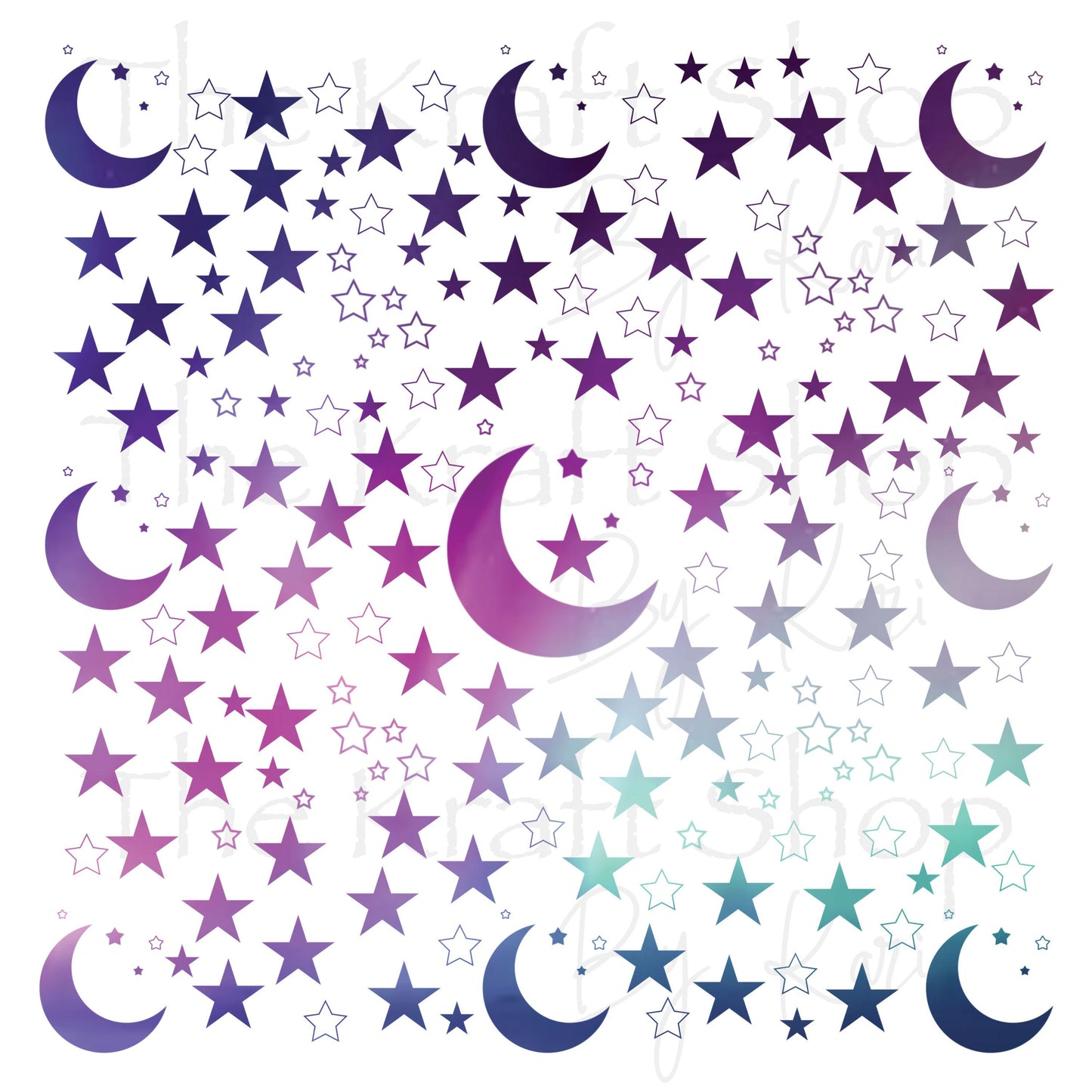 UV DTF Sticker print. Ombre moon stars element sheet of decals, tumbler decal, permanent sticker. #10281