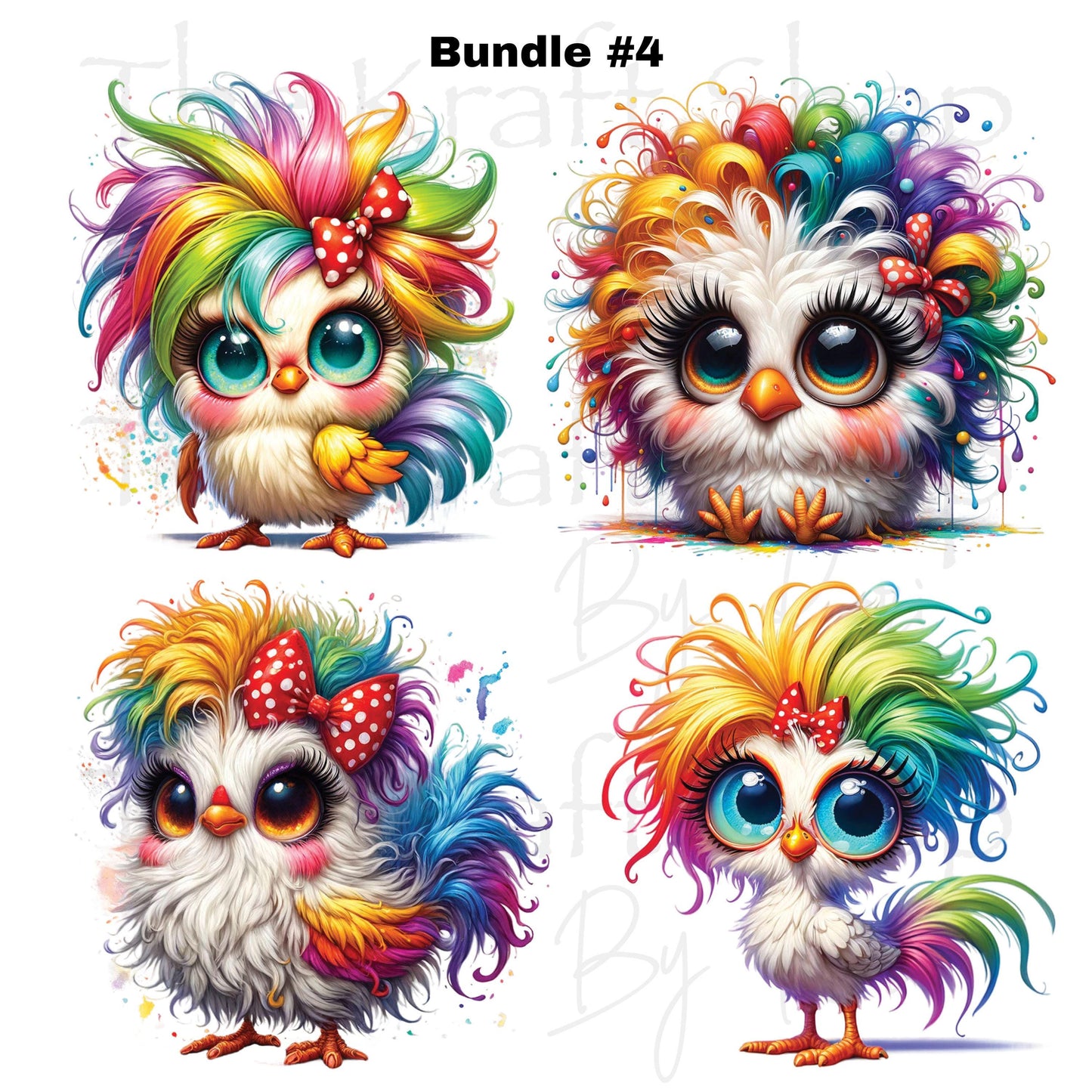 UV DTF Sticker prints. Rainbow crazy chicken bundle of 4 decals with flowers, permanent sticker.#1078