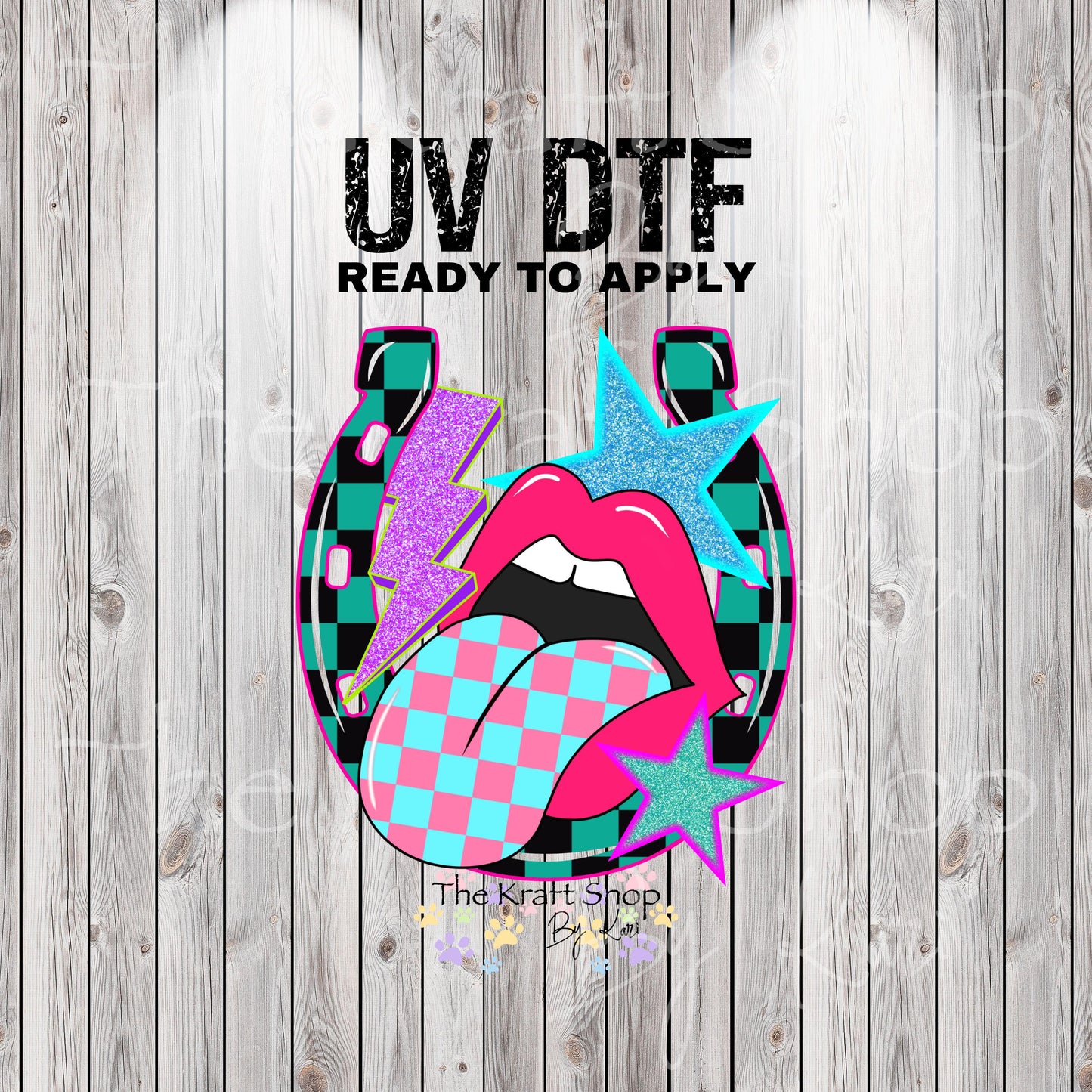 UV DTF Sticker print. Checkered horseshoe lips decal, tumbler decal, permanent sticker. #10299