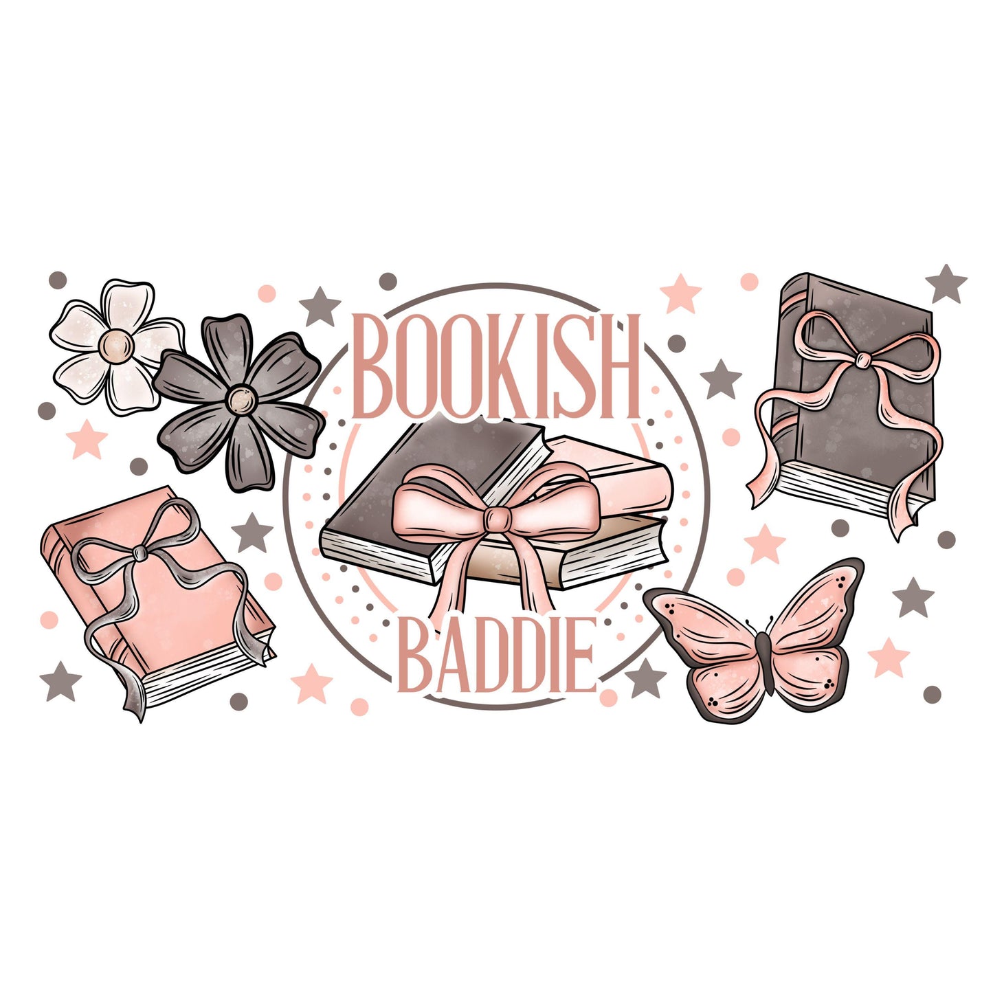 UV DTF Sticker print. Bookish Baddie glass can wrap decal, tumbler decal, permanent sticker. #5368