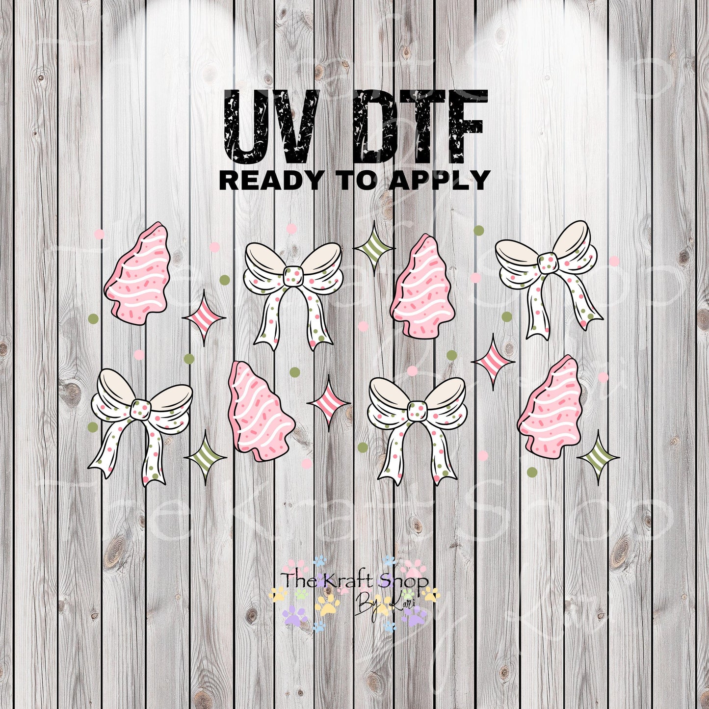 UV DTF Sticker print. Tree cakes and bows glass can wrap decal, tumbler decal, permanent sticker. #5371
