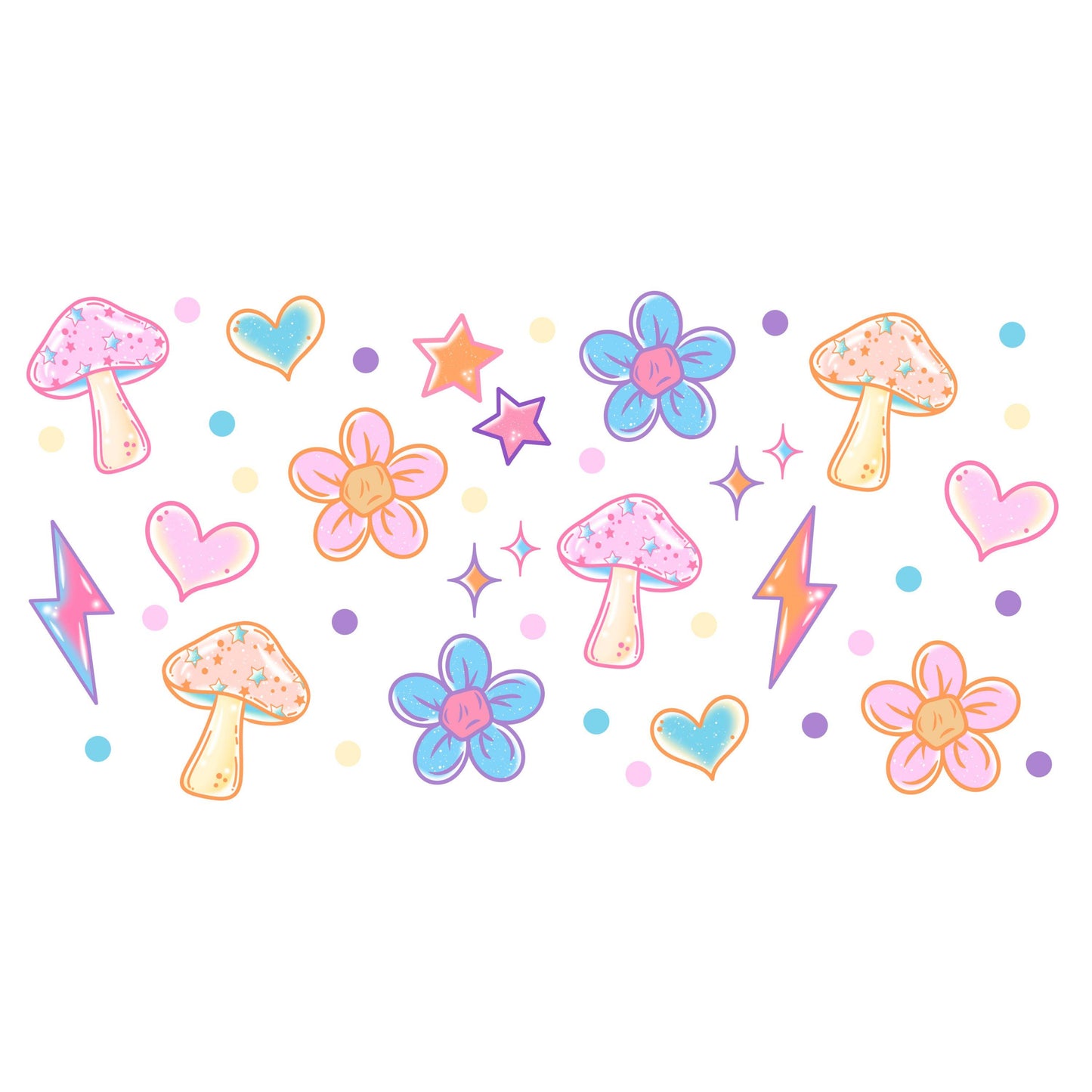 UV DTF Sticker print. Retro mushroom lightening bolt for glass can wrap decal, tumbler decal, permanent sticker. #5373