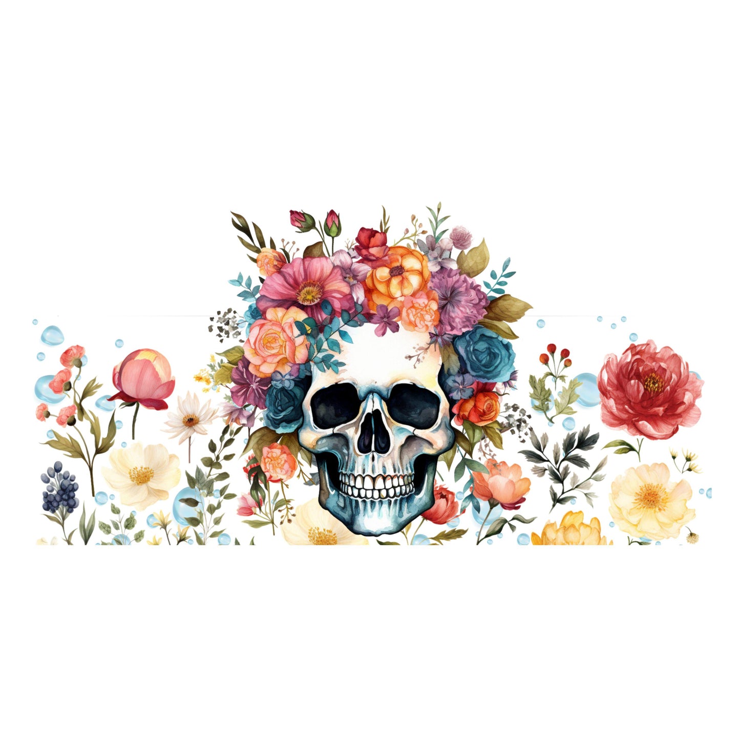 UV DTF Sticker print. Skull Floral glass can wrap decal, tumbler decal, permanent sticker. #5394
