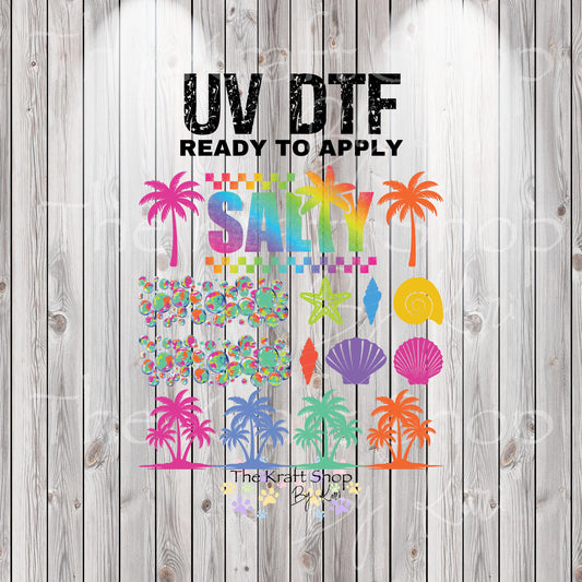 UV DTF Sticker print. Salty element bundle of decals rainbow ombre palm trees, mixed media tumbler decal. #4554