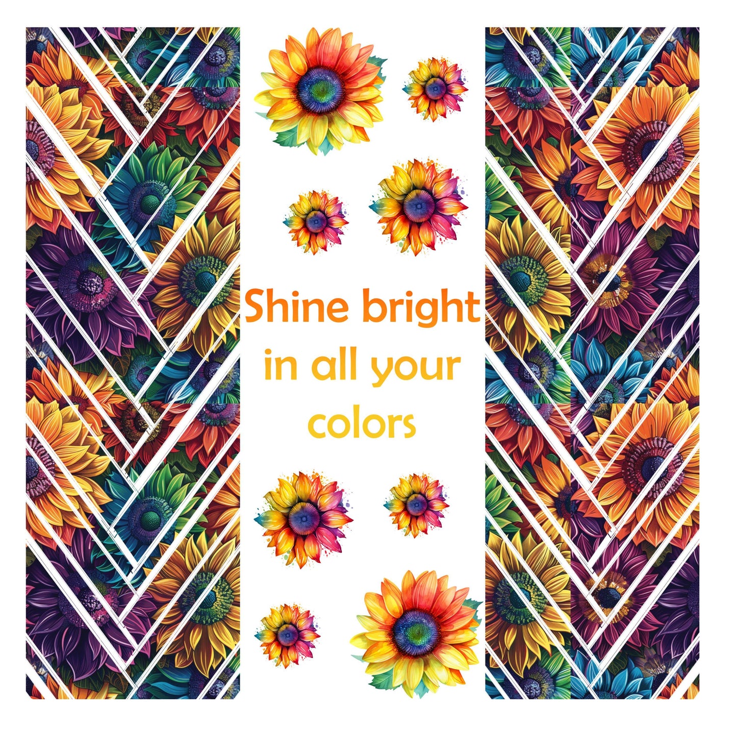 UV DTF Sticker prints. Shine bright in all your colors mixed media rainbow hot mess herringbone design bands element sheet bundle #4555