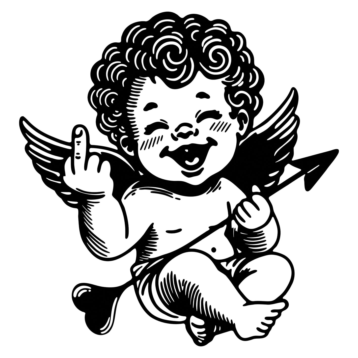 UV DTF Sticker print. Funny Cupid with wings, arrow and middle finger permanent sticker tumbler decal #10284