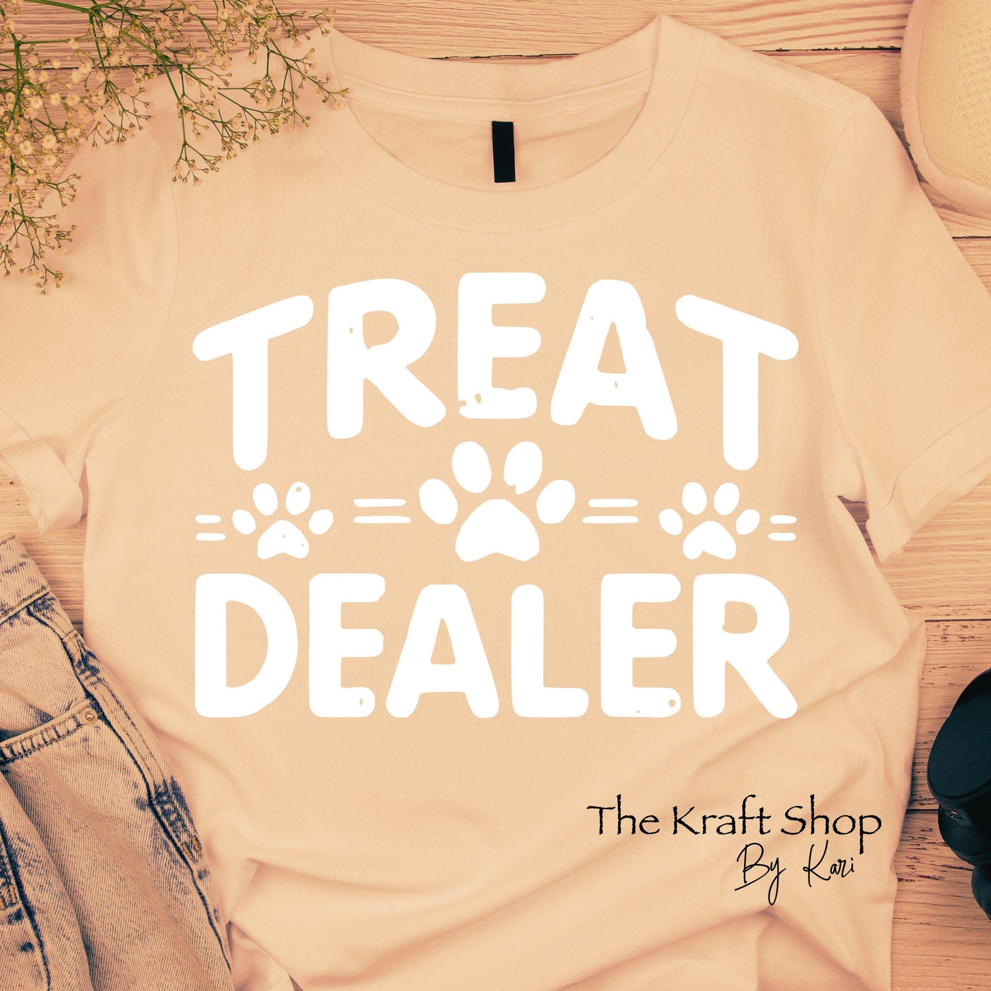 DTF ready to press transfer Treat dealer with distressed letters Direct to film heat press transfer. DTF Print #11474