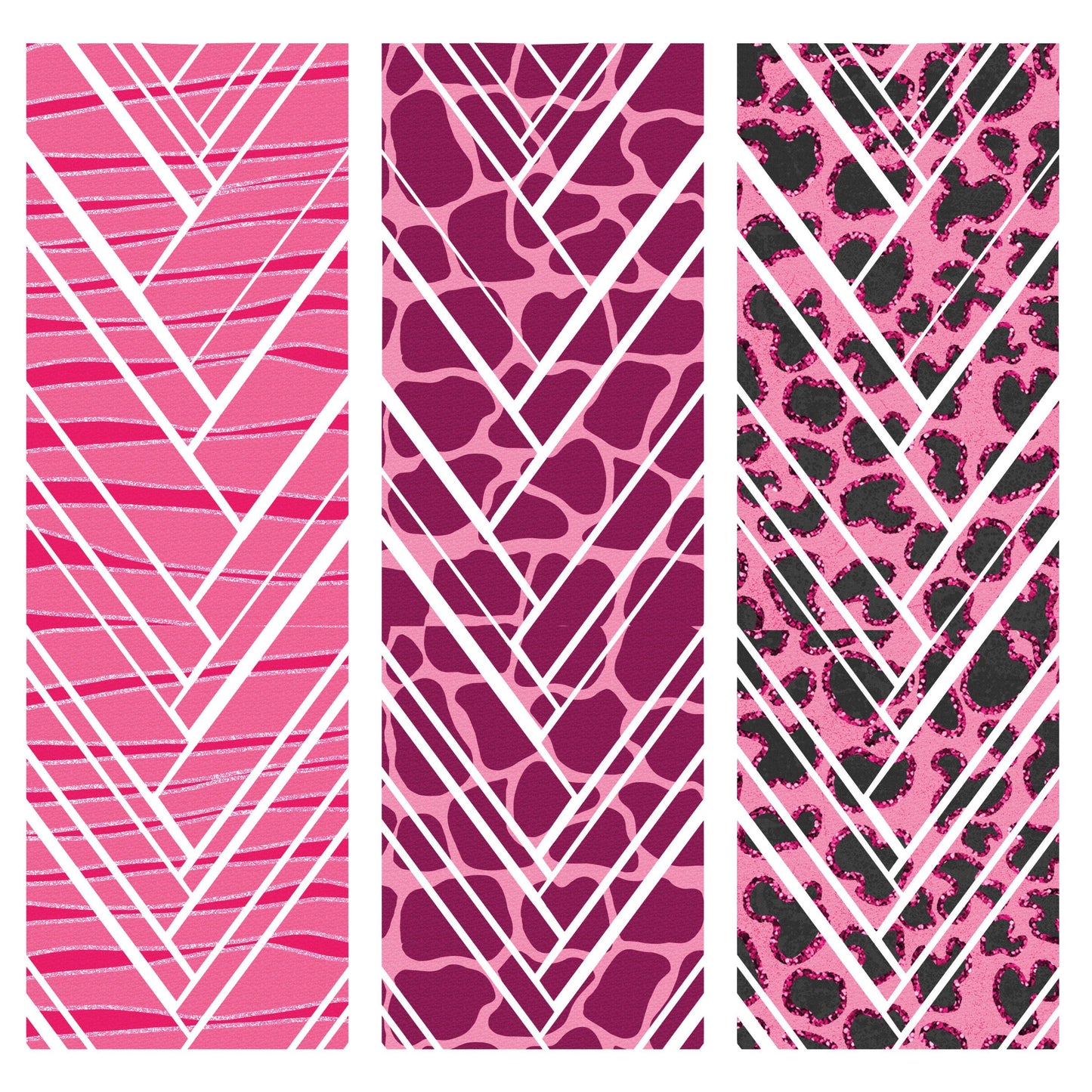UV DTF Sticker prints. Sassy Pink Animal Print mixed media rainbow hot mess herringbone design bands element sheet bundle #10307