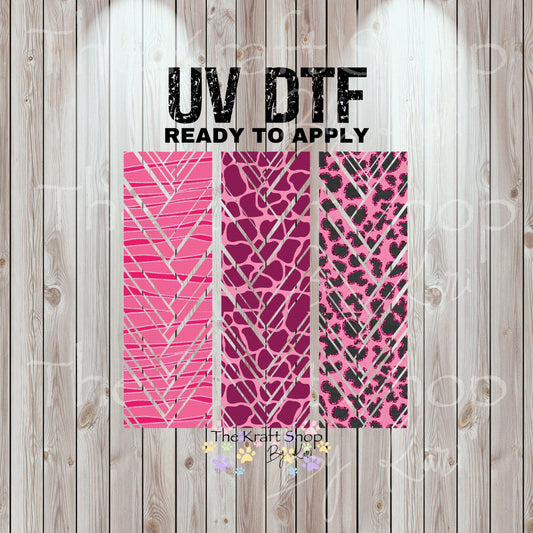 UV DTF Sticker prints. Sassy Pink Animal Print mixed media rainbow hot mess herringbone design bands element sheet bundle #10307