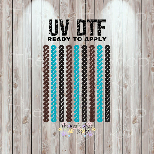UV DTF Sticker print. Knot braids teal black brown western colors element bundle of decals, tumbler decal. #2041