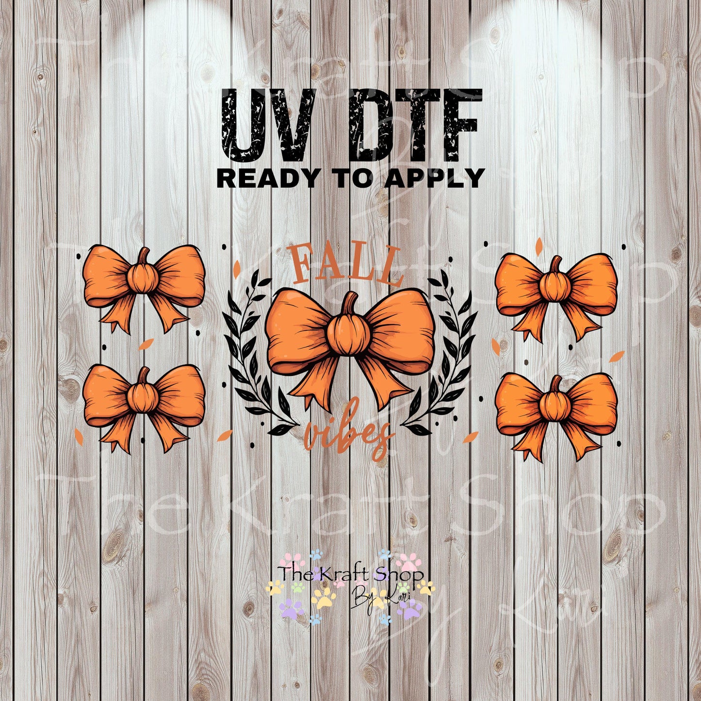 UV DTF Sticker print. Fall vibes pumpkin bows fall wrap decal, tumbler decal UV wrap for glass can tumbler#7351