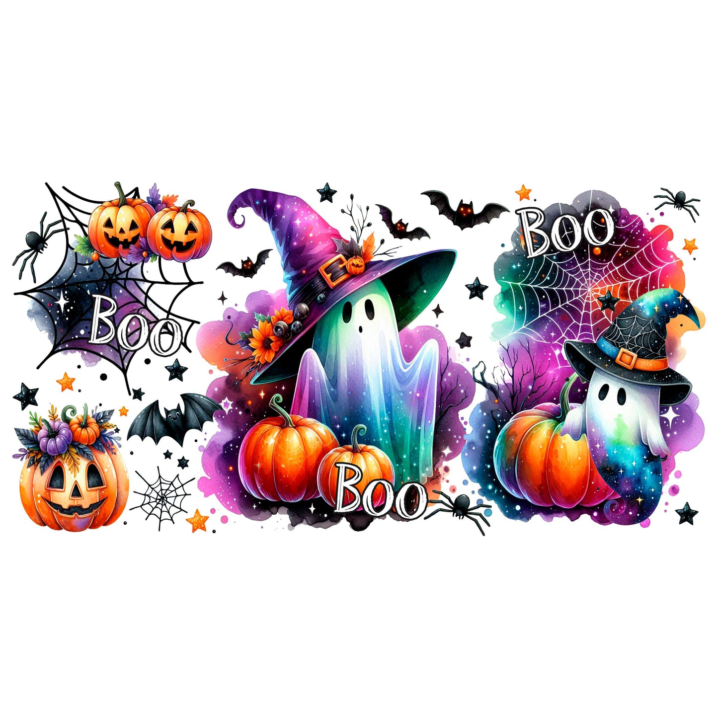UV DTF Sticker print. Boo Halloween ghost wrap decal, tumbler decal UV wrap for glass can tumbler#7360