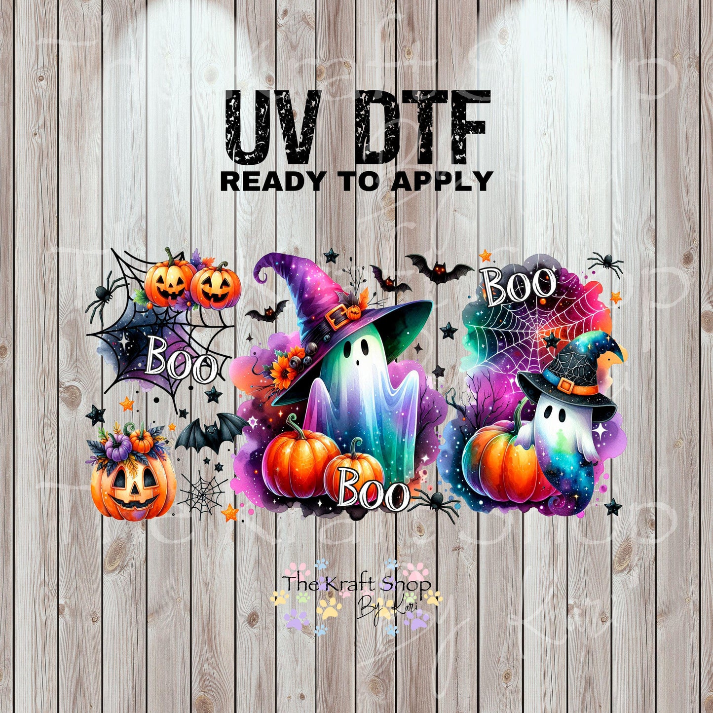 UV DTF Sticker print. Boo Halloween ghost wrap decal, tumbler decal UV wrap for glass can tumbler#7360
